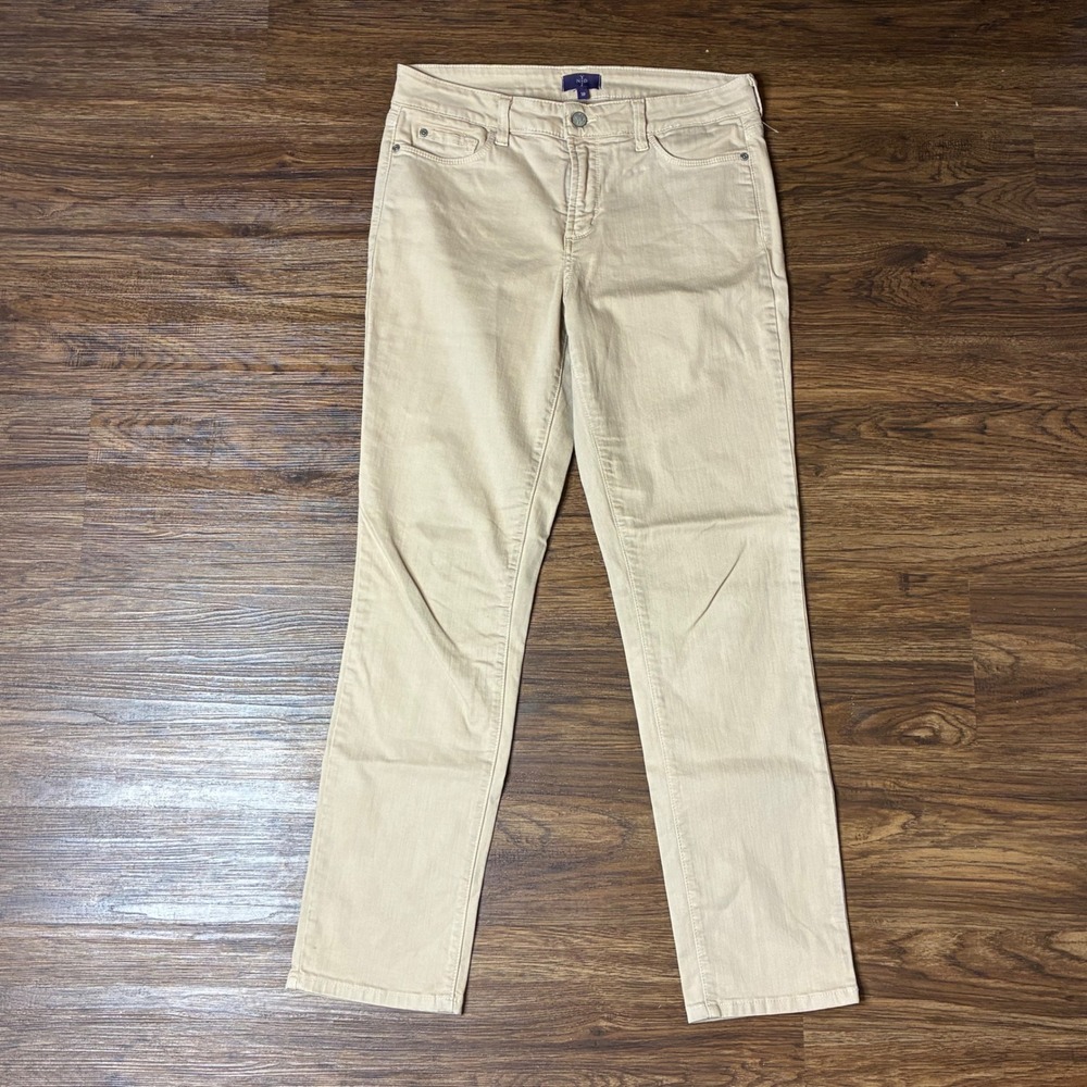 VTG NYDJ Straight Leg Pants Womens 10 Tan Khaki Lift Tuck 77265DT